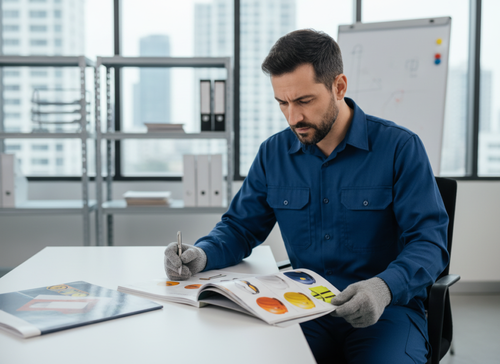 homem vendo revista de EPI