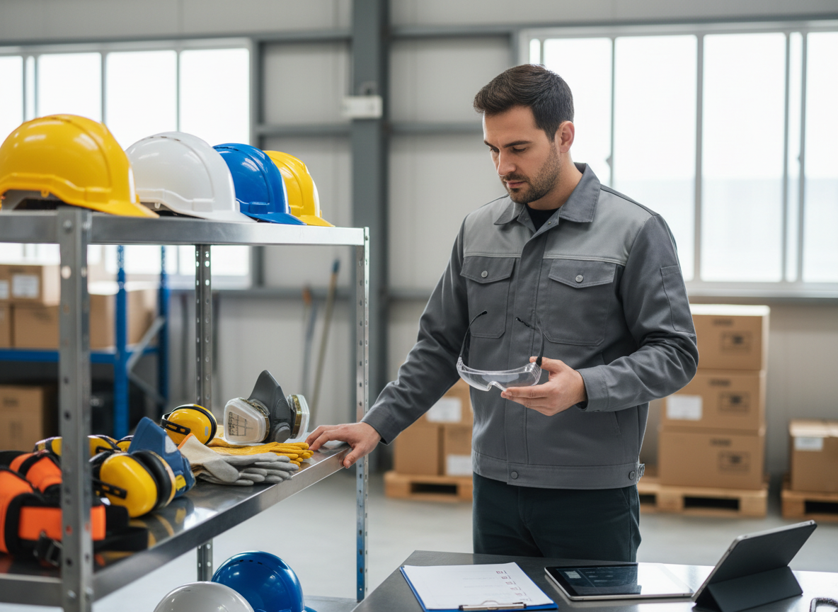 Homem analisando equipamentos de segurança individual