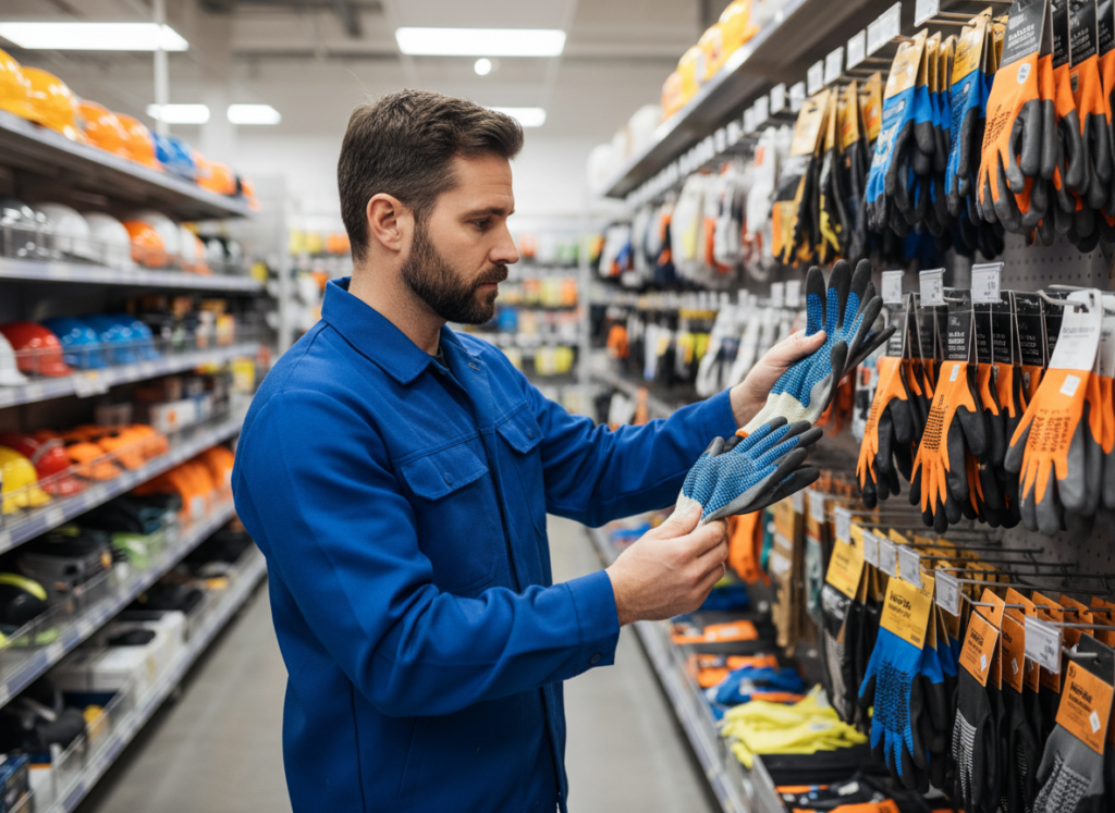 Homem escolhendo equipamento de segurança