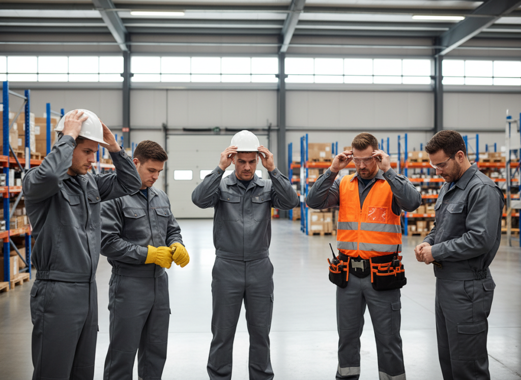 Cinco homens vestindo seu equipamento de proteção